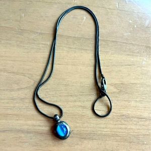 Blue amulets necklace with black long chain